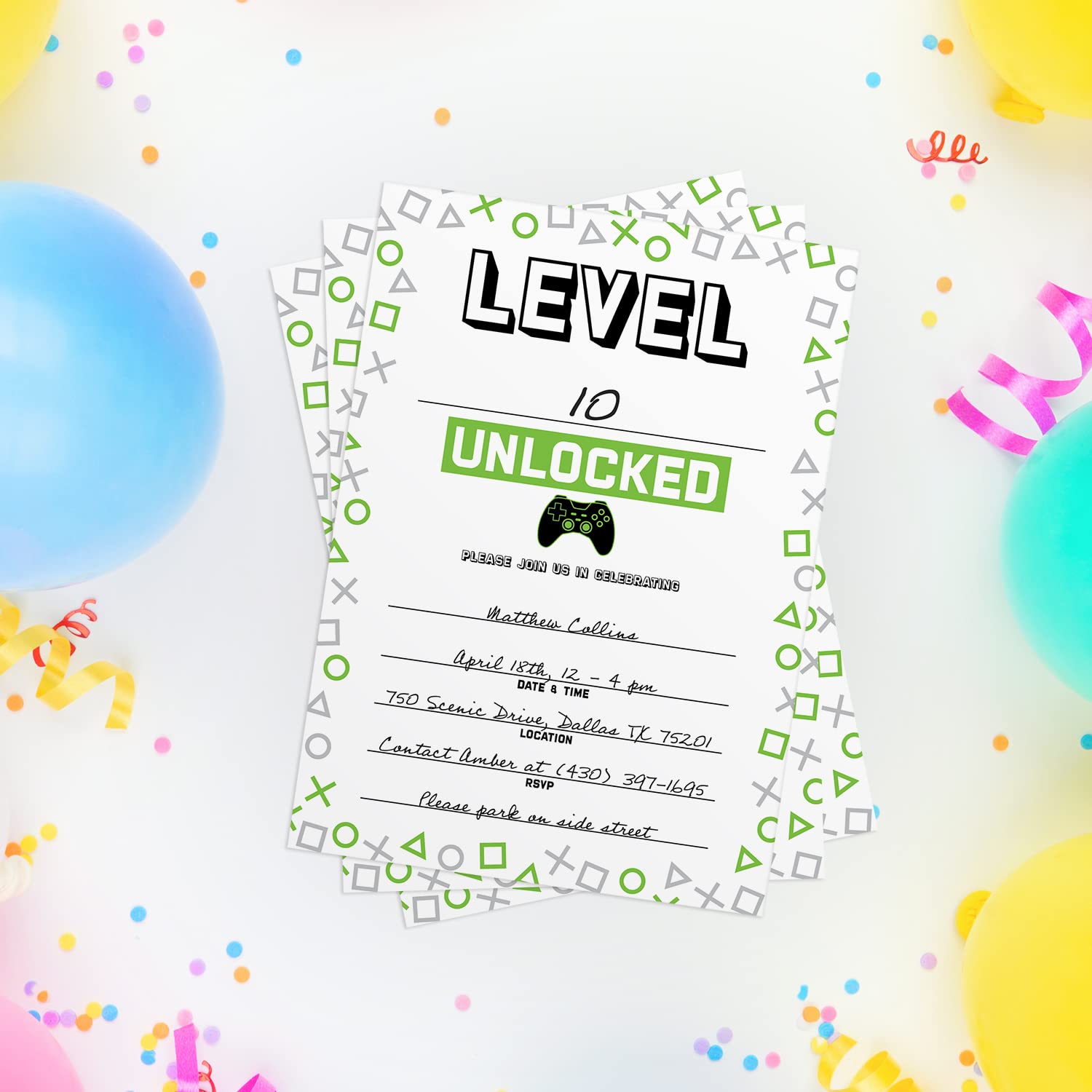 Canopy Street Level Up Gamer Birthday Party Invitations / 25 Fill In The Blank Video Game Themed Party Invites With Envelopes / 5" x 7" Player Event Invitation