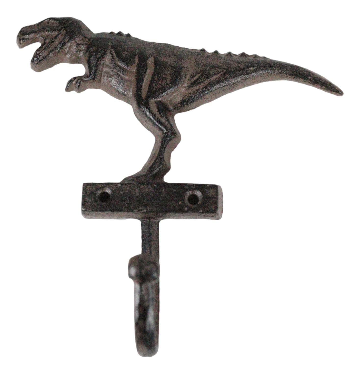 Ebros Gift Cast Iron Vintage Rustic Prehistoric Jurassic Era Tyrannosaurus Rex Dinosaur Wall Coat Key Leash Hook Multi-Purpose Hanger Organizer Hooks (1)