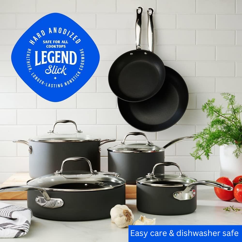 Legend Slick Hard Anodized Nonstick Skillets - Next Gen Hard Anodized Aluminum & Steel Chef Grade 2 Pans Set for Home - PFOA Free, Non-Toxic Non-Stick Surface - Oven & Dishwasher Safe