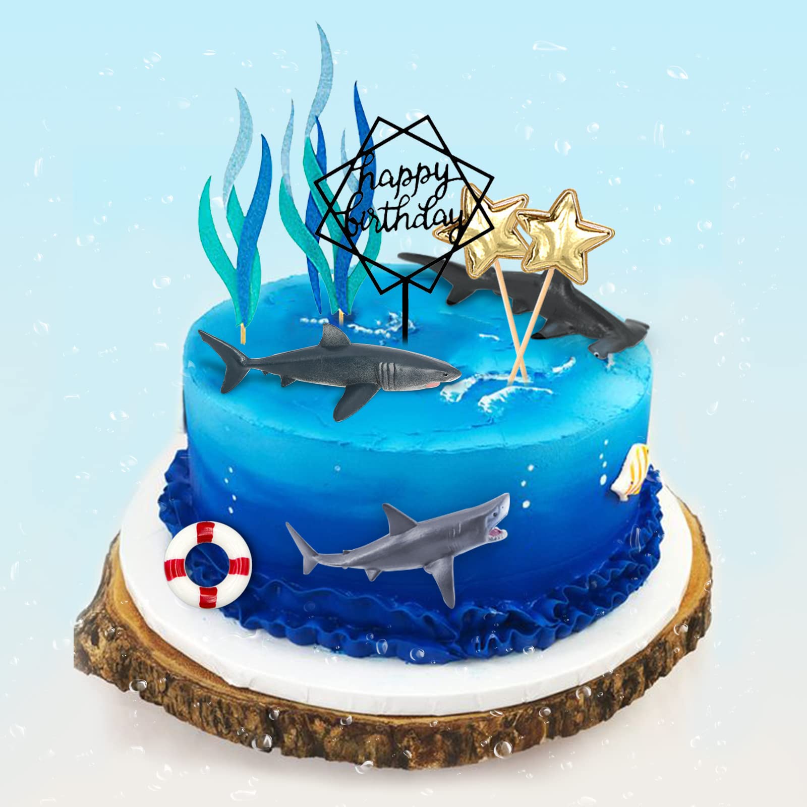 MEMOVAN Shark Cake Toppers 9pcs, Shark Birthday Cake Cupcake Topper Mini Toy Figurines, Shark Cake Decoration for Under the Sea Ocean Shark Underwater Theme Birthday Baby Shower Party Supplies