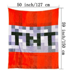 ZHIEND Warm and Cozy Mining Style Cartoon Flannel Blanket, Red Pixelated TNT Dynamite Theme Soft Plush Microfiber Kids Blanket for Boys Girls Seasons Birthday Present (TNT)