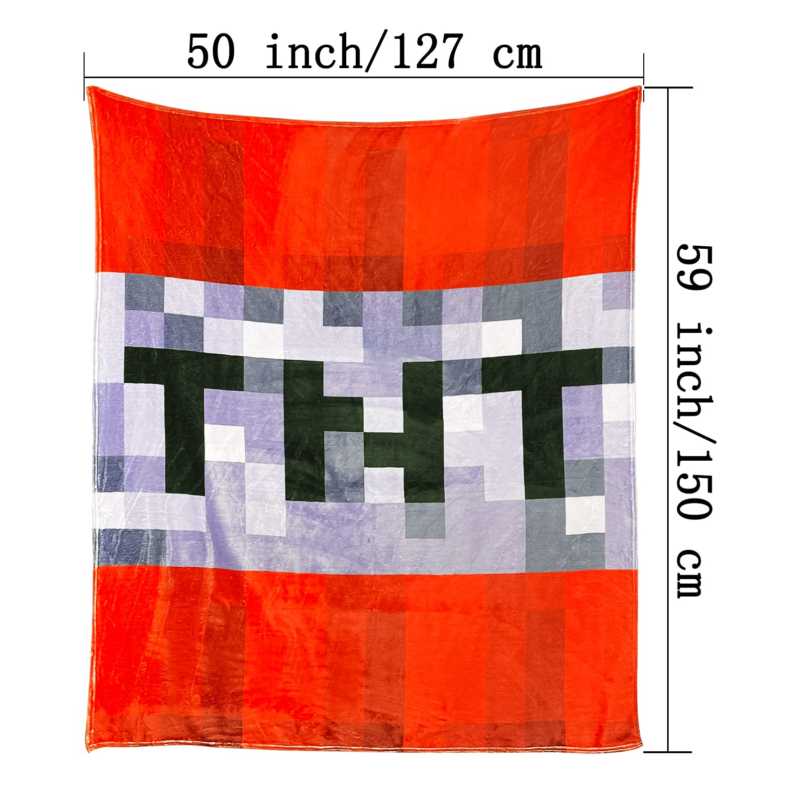 ZHIEND Warm and Cozy Mining Style Cartoon Flannel Blanket, Red Pixelated TNT Dynamite Theme Soft Plush Microfiber Kids Blanket for Boys Girls Seasons Birthday Present (TNT)