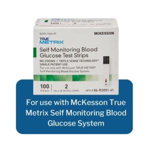 McKesson TRUE METRIX PRO Professional Monitoring Blood Glucose Test Strips - No Coding, Triple Sense Technology, Multiple Patient Use - Vials of Strips, 100 Strips, 6 Packs, 600 Total