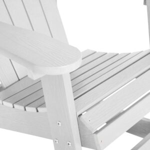 BizChair Poly Resin Wood Adirondack Rocking Chair - All Weather White Polystyrene - Stainless Steel Hardware - Set of 2