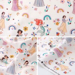 premium quality disney cotton fabric princess character fabric by the yard 44" wide (rainbow princess(ivory))