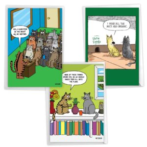 nobleworks assorted 3 pack of cats humor birthday cartoons greeting cards with envelopes (3 designs, 1 each) cat laughs vc2805bdg-c1x3