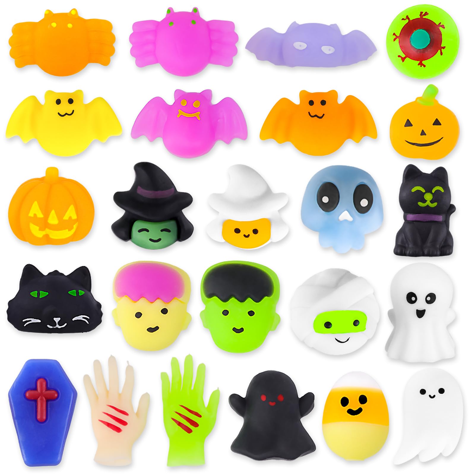 MGparty 24pcs Halloween Squishies Toys for Kids Halloween Party Favors Halloween Goodie Bag Fillers Prizes Halloween Decorations Stress Relief Toys for Adults