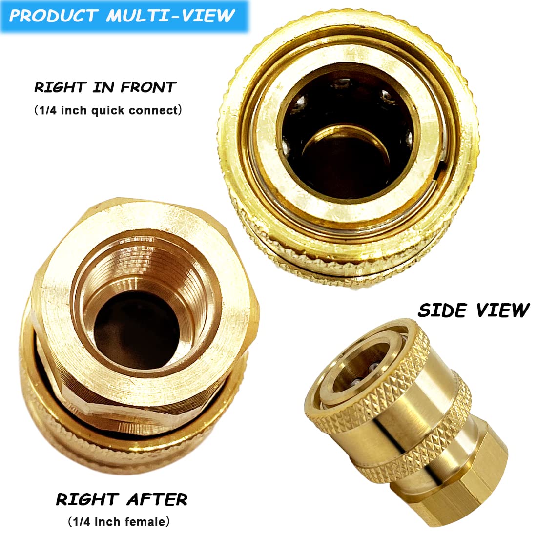 2 Pack 5000 PSI Sewer Jet Nozzle with Pressure Washer Coupler, Stainless Steel 1/4 Inch Pressure Washer Drain Jetter Hose Nozzle and Brass Fittings Quick Connector, 1/4'' Quick Connect to Female NPT