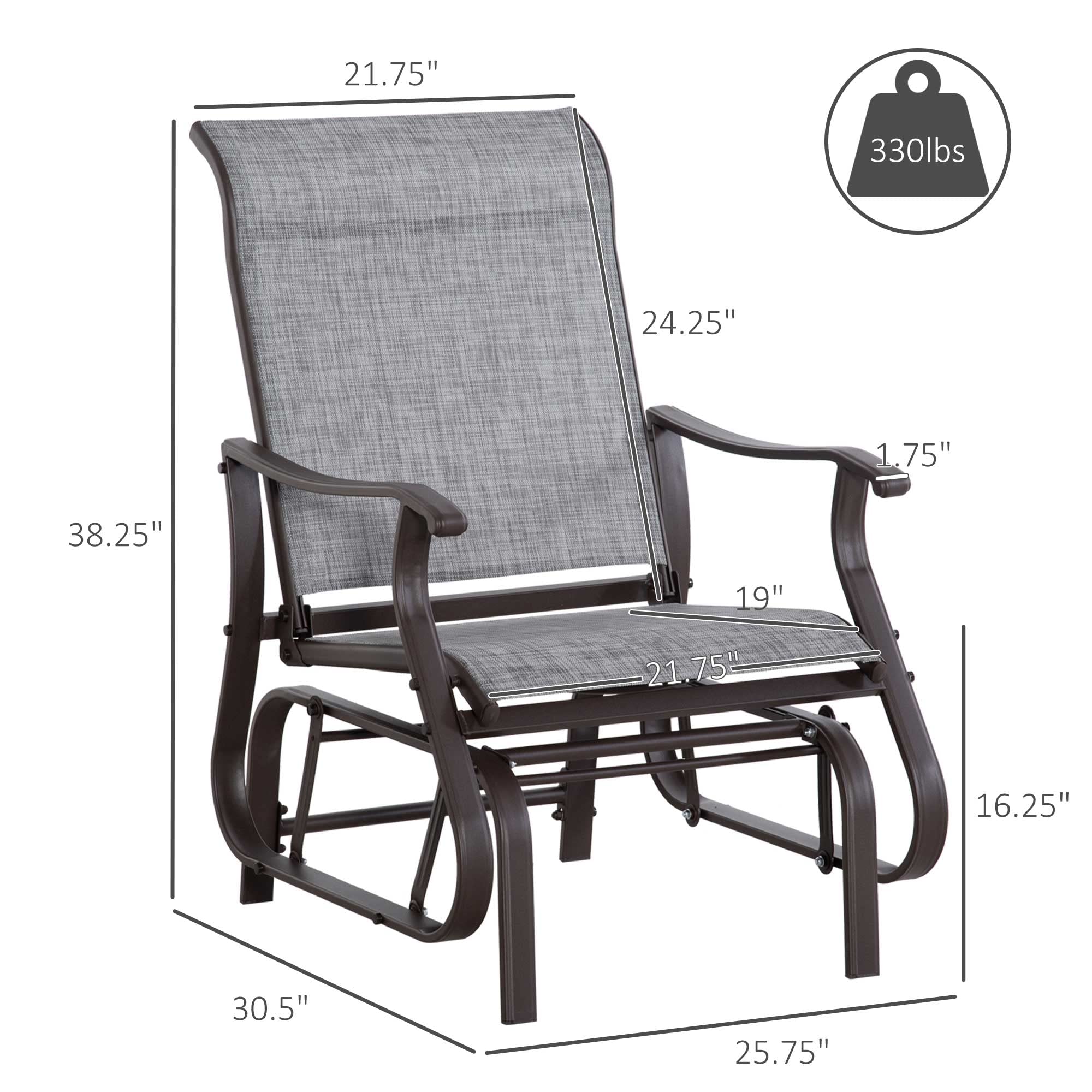 Outsunny Outdoor Glider Chair, Gliders for Outside Patio with Steel Frame and Mesh Fabric for Backyard, Garden, and Porch, Gray