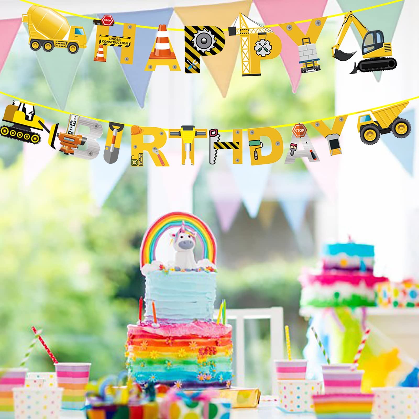 BIEUFBJI Construction Birthday Party Supplies Banner, Construction Party Supplies Decoration Set for Birthday Party, for Boys Birthday Baby Shower Engineering Theme Party Favors.