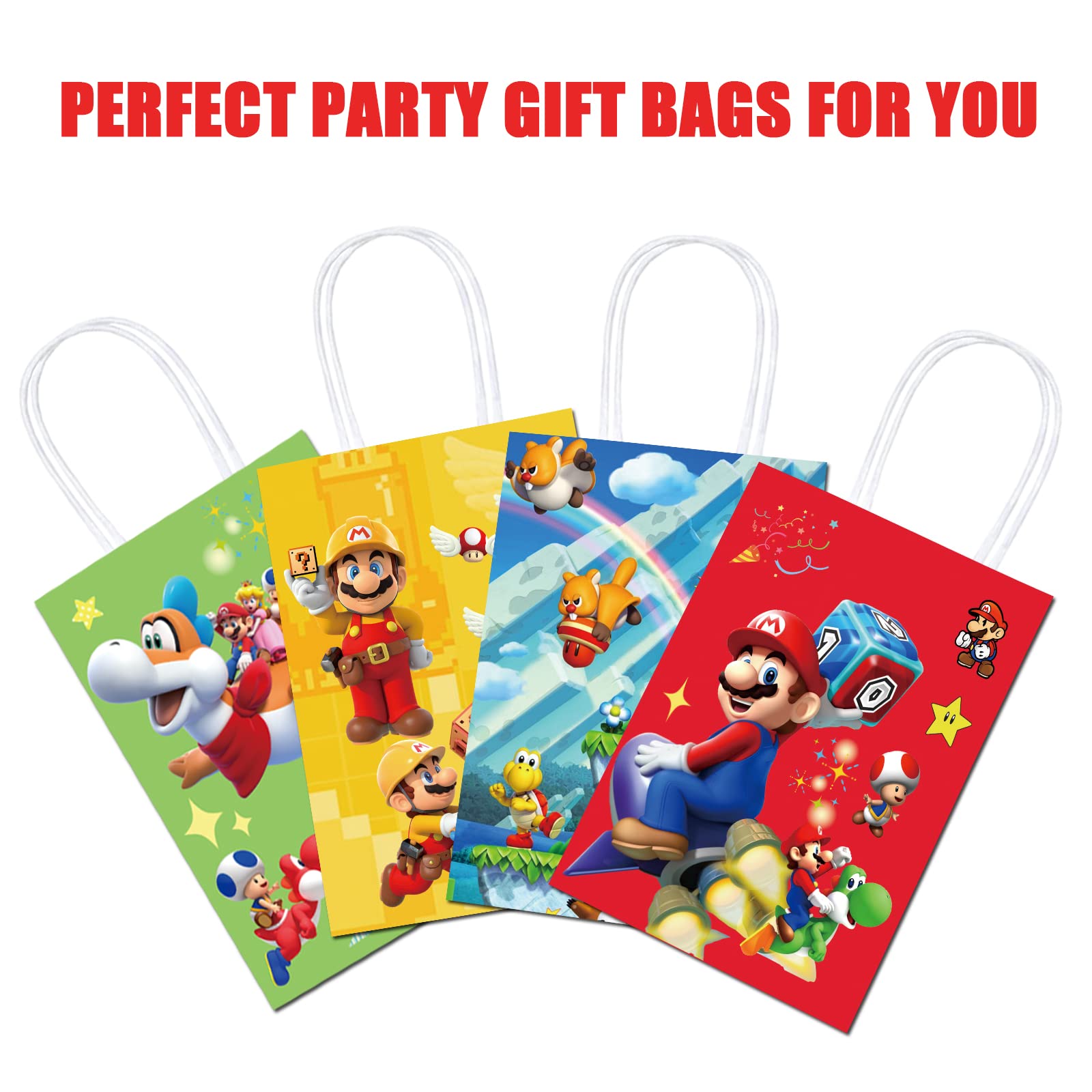 16PCS Party Gift Bags for Super Bros Birthday Party Supplies, Party Favor Bags for Bro Cartoon Birthday Party Supplies, Goody Candy Treat Bags for Super Bros Party Favors Decor Super Bros Themed