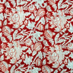 E-Tailor® Cotton Hand Block Printed Fabric, Cotton Voile Fabric for Sewing,Crafting, Dressmaking, Running Natural Dye Sanganeri Indian Floral Print Fabric by The Yard Width 44 Inches-1 Yard-Floral-Red