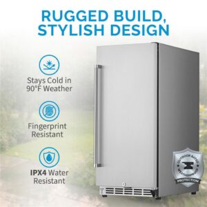 NewAir 15" Commercial Beverage Refrigerator | Weatherproof Stainless Steel Fridge | Built-In or Freestanding Outdoor Patio Fridge For Beer, Wine, Food NCR032SS00