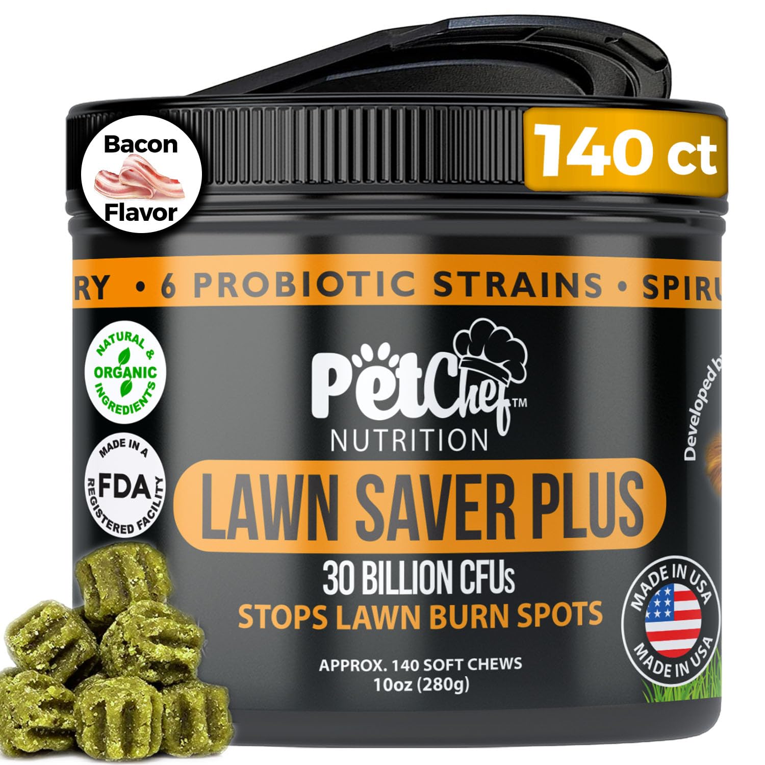 Pet Chef Lawn Saver Plus! - Dog Urine Neutralizer for Lawn, Grass Saver Soft Chews, Green Grass Dog Chews, Prevents Lawn Burn from Dog Urine, Repair & Prevent Damage to Green Plants from Dog Pee.