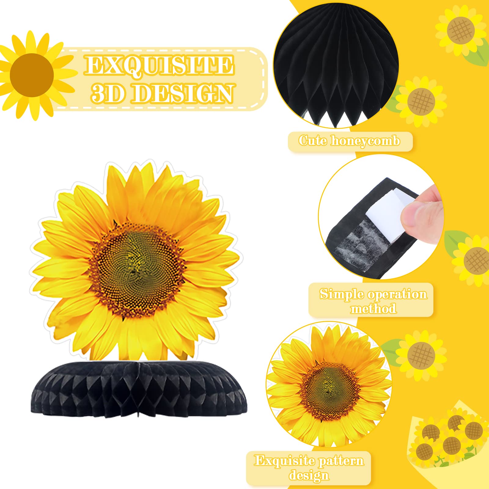 9 Pcs Sunflower Party Decorations for Baby Shower, Sunflower Bridal Shower Decorations Sunflower Birthday Party Wedding Supplies Decorations, Sunflower Theme Party Honeycomb Centerpieces for Tables