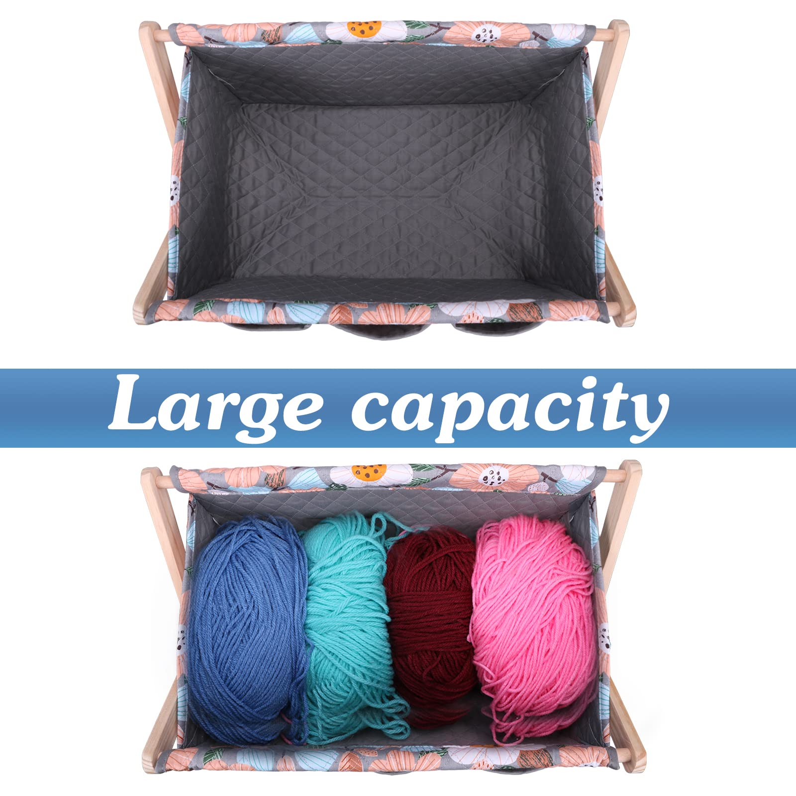 Yarn Caddy Large Size Yarn Storage Organizer for Yarn Skeins-Organizer for Crochet Hooks Knitting Needles Other Accessories (Flower-Blue1)