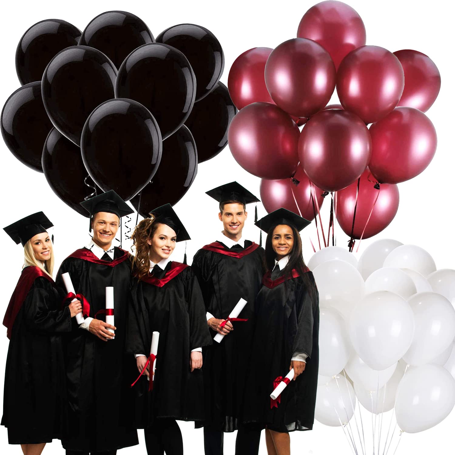 Graduation Decorations Maroon Black 2024/Burgundy Black Graduation Party Decorations 30Pcs Burgundy White Black Balloons/Maroon Party Decorations Birthday Wedding/Maroon Graduation Party