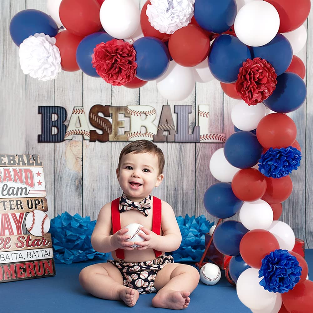 Dark Red White and Blue Balloons Garland Arch Kit with 75Pcs Navy Burgundy White Balloons 6Pcs Paper Flowers for 4th of July Patriotic Graduation Decorations Baseball Bday Party Nautical Baby Shower