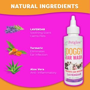 Petglow Dog Ear Cleaner, Gentle Wax Remover, Gentle Ear Cleaning Drops, Effective Ear drops for Itch, Odor, Aloe Vera and Turmeric Ear Cleaning Solution for Dogs, Cruelty-Free