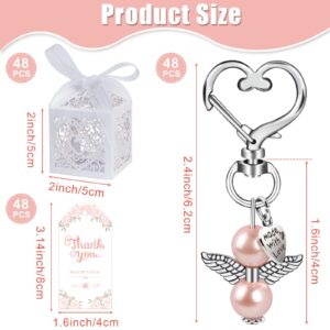 OurWarm 144Pcs Baby Shower Favors Including Cute Angel Keychains, Favor Boxes and Thank You Cards for Baptism Favors, Bridal Shower Favors, Birthday Party Favors Wedding Favors for Guests (Pink)