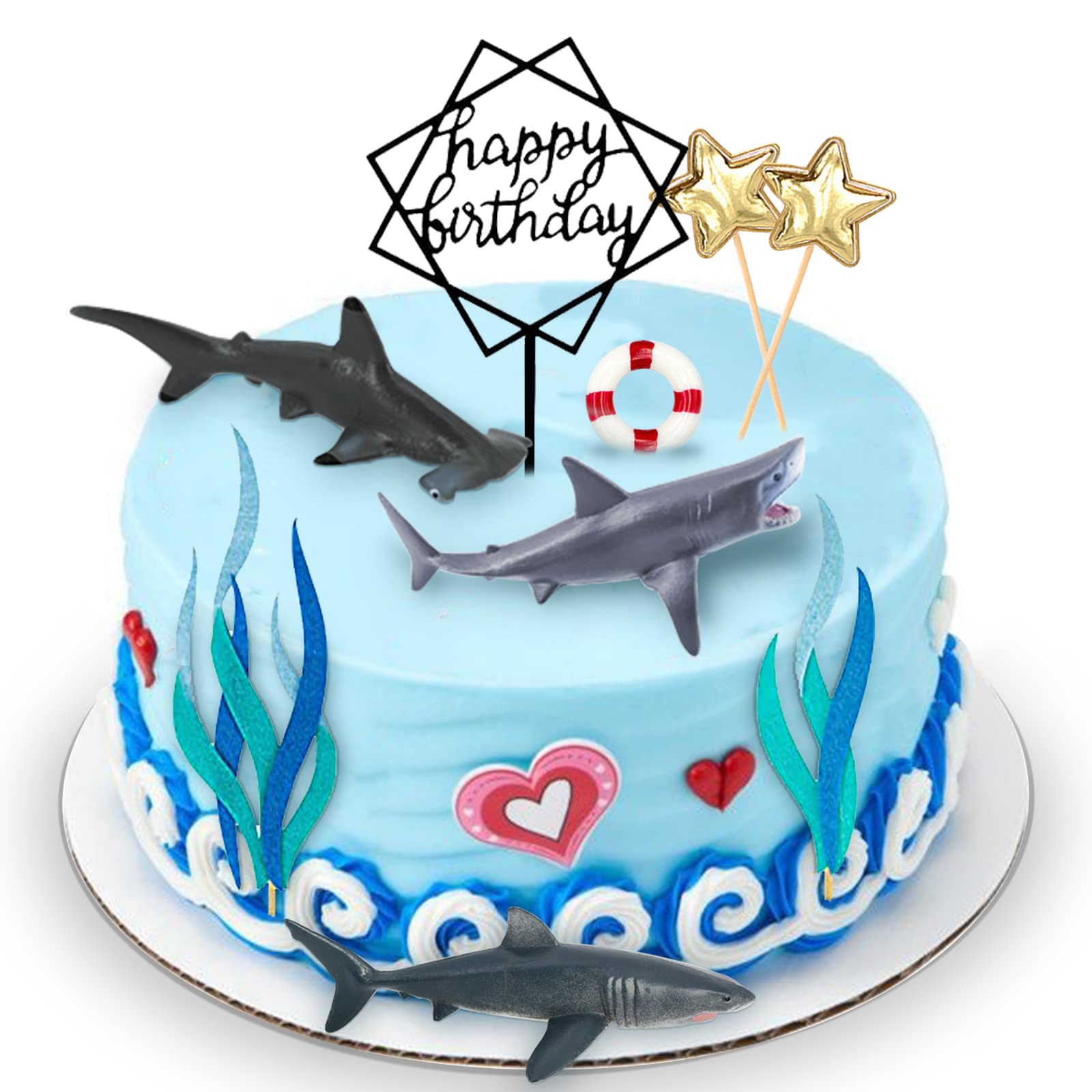 MEMOVAN Shark Cake Toppers 9pcs, Shark Birthday Cake Cupcake Topper Mini Toy Figurines, Shark Cake Decoration for Under the Sea Ocean Shark Underwater Theme Birthday Baby Shower Party Supplies