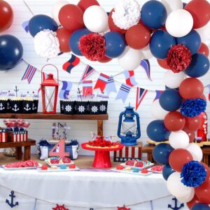 Dark Red White and Blue Balloons Garland Arch Kit with 75Pcs Navy Burgundy White Balloons 6Pcs Paper Flowers for 4th of July Patriotic Graduation Decorations Baseball Bday Party Nautical Baby Shower