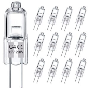 vitunov g4 halogen bulb 12v 20w, 12 pack g4 light bulb dimmable, t3 jc type g4 base bi-pin bulb, for under cabinet puck light, chandeliers, landscape lighting, warm white 2700k