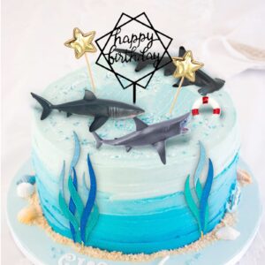 MEMOVAN Shark Cake Toppers 9pcs, Shark Birthday Cake Cupcake Topper Mini Toy Figurines, Shark Cake Decoration for Under the Sea Ocean Shark Underwater Theme Birthday Baby Shower Party Supplies