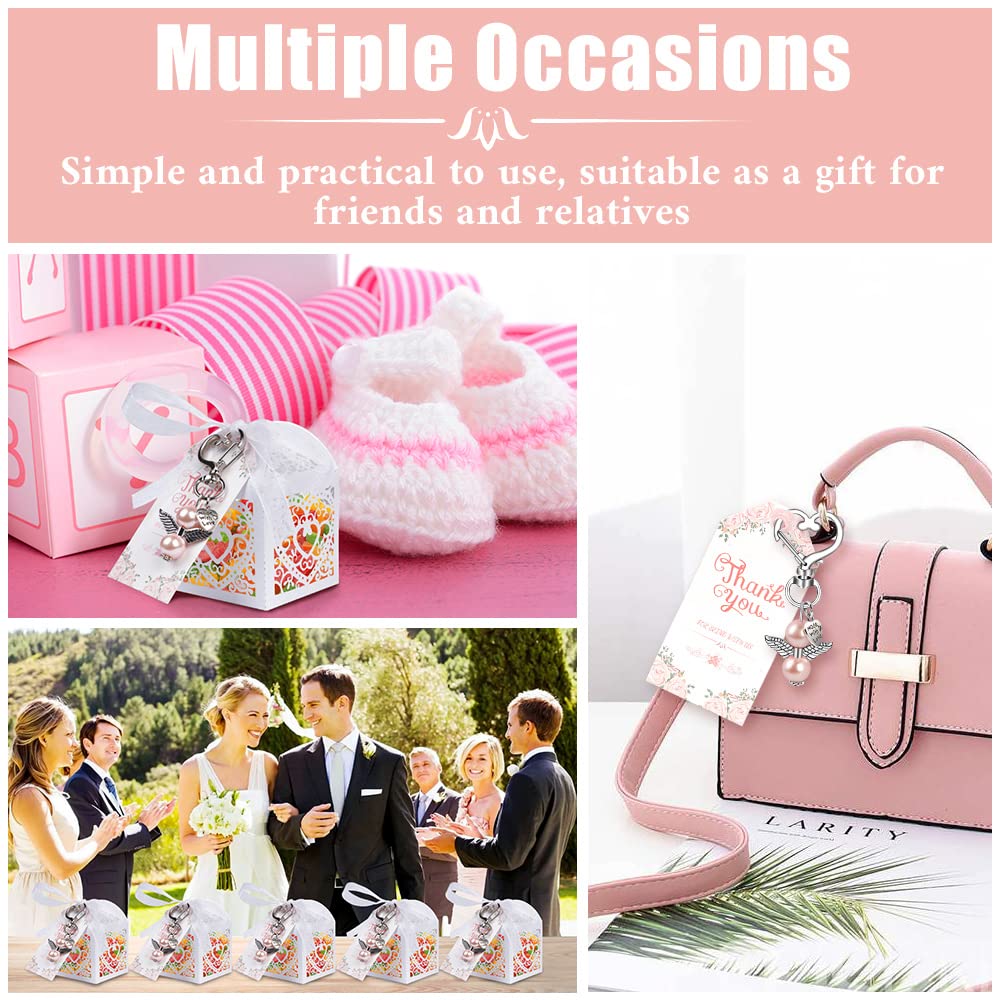 OurWarm 144Pcs Baby Shower Favors Including Cute Angel Keychains, Favor Boxes and Thank You Cards for Baptism Favors, Bridal Shower Favors, Birthday Party Favors Wedding Favors for Guests (Pink)