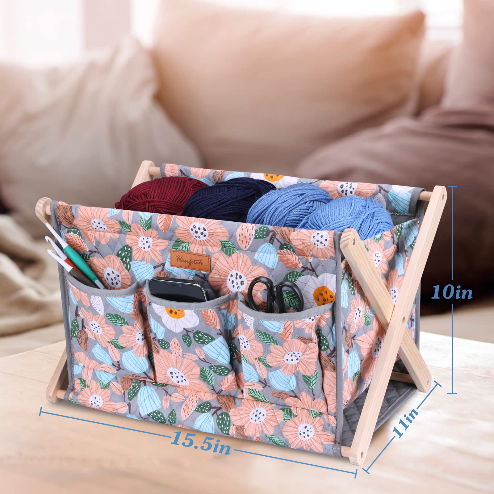 Yarn Caddy Large Size Yarn Storage Organizer for Yarn Skeins-Organizer for Crochet Hooks Knitting Needles Other Accessories (Flower-Blue1)