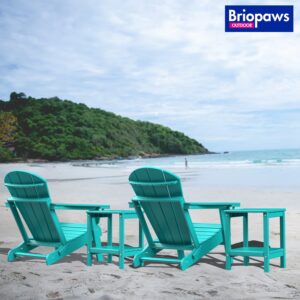 BRIOPAWS Folding Adirondack Chairs Set of 2, Weather Resistant Patio Chairs w/Cup Holder, HDPE Plastic Chair, Lawn Chairs for Fire Pit, Deck, Outdoor, Porch, Campfire, Aqua, 2 Packs