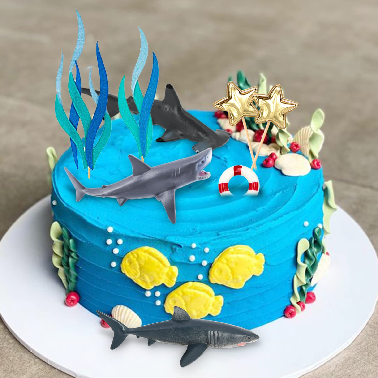 MEMOVAN Shark Cake Toppers 9pcs, Shark Birthday Cake Cupcake Topper Mini Toy Figurines, Shark Cake Decoration for Under the Sea Ocean Shark Underwater Theme Birthday Baby Shower Party Supplies