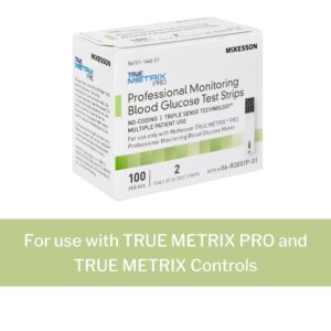 McKesson TRUE METRIX PRO Professional Monitoring Blood Glucose Test Strips - No Coding, Triple Sense Technology, Multiple Patient Use - Vials of Strips, 100 Strips, 6 Packs, 600 Total