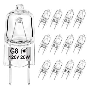 vitunov g8 halogen bulb 120v 20w xenon under cabinet lighting replacements t4 type 2 pin base dimmable 2700k warm white (12 pack)