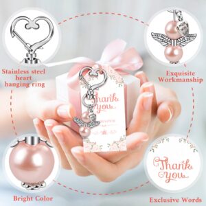 OurWarm 144Pcs Baby Shower Favors Including Cute Angel Keychains, Favor Boxes and Thank You Cards for Baptism Favors, Bridal Shower Favors, Birthday Party Favors Wedding Favors for Guests (Pink)