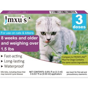 flea and tick prevention for cats, cat flea & tick control with fipronil, long-lasting & fast-acting topical flea & tick treatment drops for kitten, 3 doses