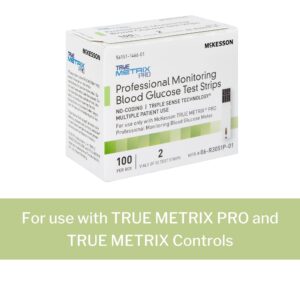 McKesson TRUE METRIX PRO Professional Monitoring Blood Glucose Test Strips - No Coding, Triple Sense Technology, Multiple Patient Use - Vials of Strips, 100 Strips, 3 Packs, 300 Total