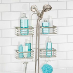 mDesign Metal Steel Hanging Shower Caddy, 4 Basket Organizer Rack for Bathroom; Hold Handheld Shower Head, Hose, Shampoo, Conditioner, Shaving Cream, Soap, Loofah - Carson Collection - Satin