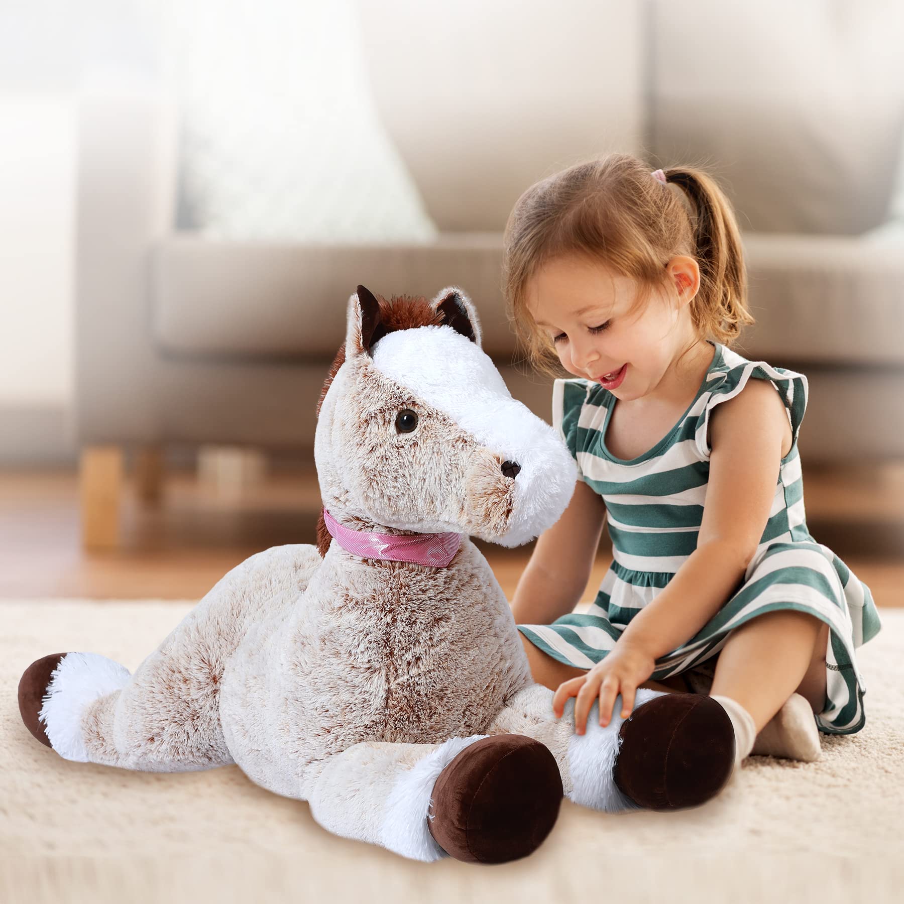 SNOWOLF Giant Plush Horse Large Horse Stuffed Animal Toy Big Pony Unicorn Plush Pillow Doll Gifts for Kids, Valentines, Christmas(Brown,120cm/47.2in)