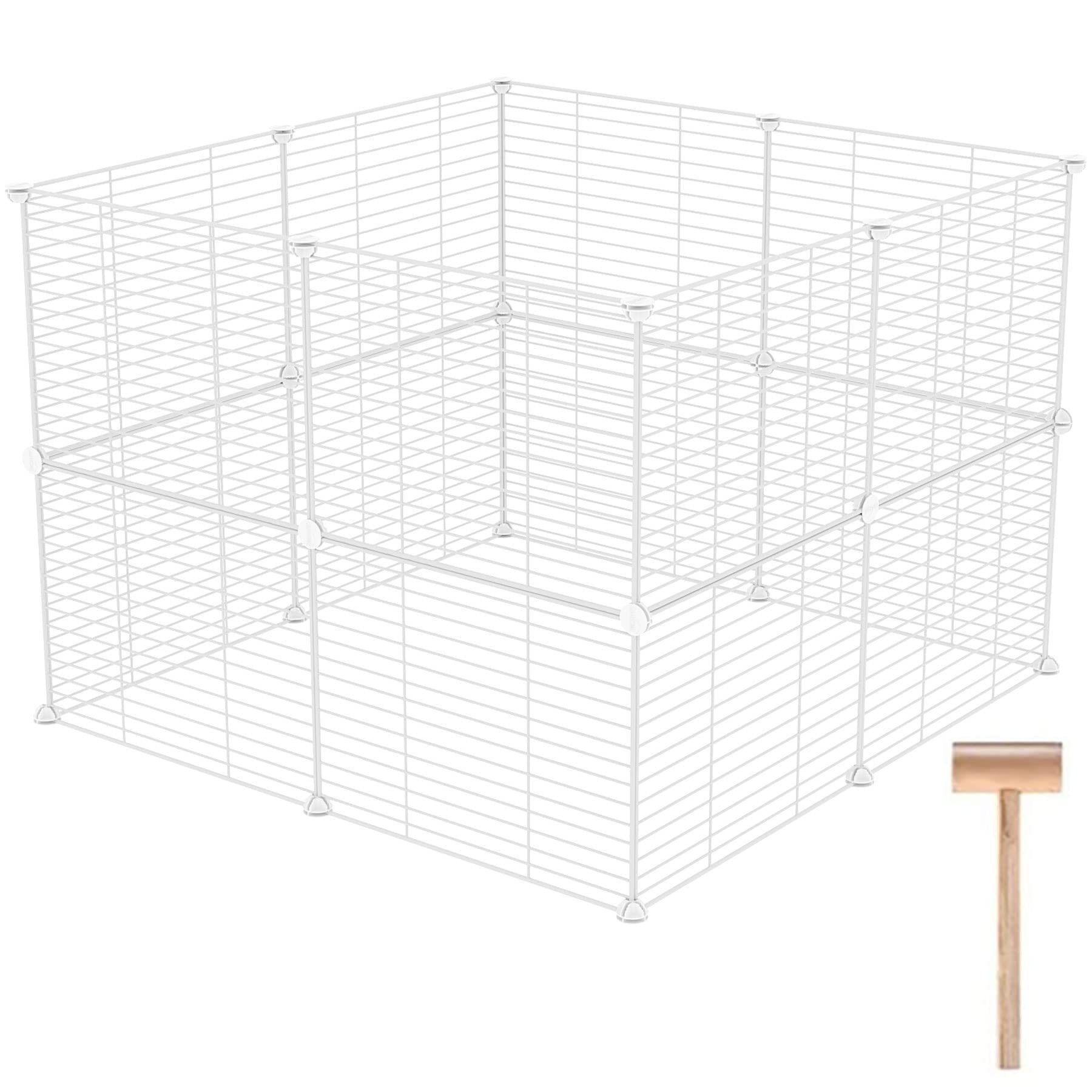 C&AHOME Pet Playpen, Small Animals Supplies, 16 Panels Exercise Playpens Cage, C Grids Portable Yard Fence Indoor, Ideal for Guinea Pigs, Pet Products, DIY Metal Yard Fence, 12" × 15" White UPPM3416W