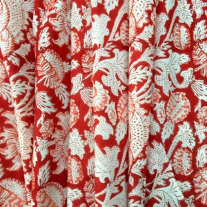 E-Tailor® Cotton Hand Block Printed Fabric, Cotton Voile Fabric for Sewing,Crafting, Dressmaking, Running Natural Dye Sanganeri Indian Floral Print Fabric by The Yard Width 44 Inches-1 Yard-Floral-Red