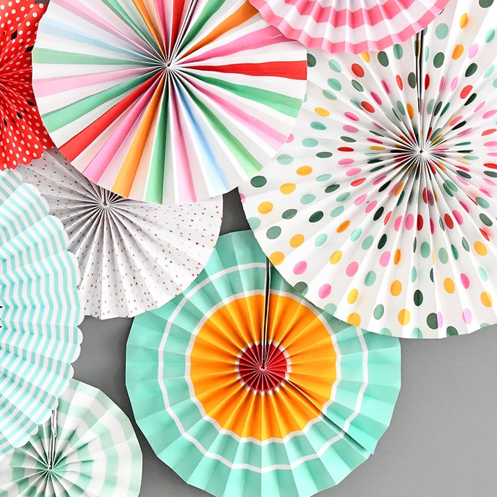 Aiminjey Hanging Paper Fans Party Set, Round Paper Fans Party Decoration, Set of 8 Decorative Paper Fan Flowers for Birthday Baby Boy Shower Graduation Wedding Classroom Décor (Spring)