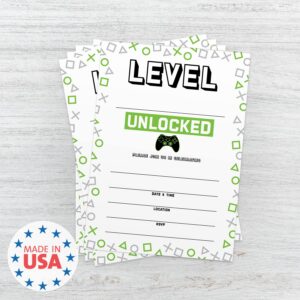 Canopy Street Level Up Gamer Birthday Party Invitations / 25 Fill In The Blank Video Game Themed Party Invites With Envelopes / 5" x 7" Player Event Invitation