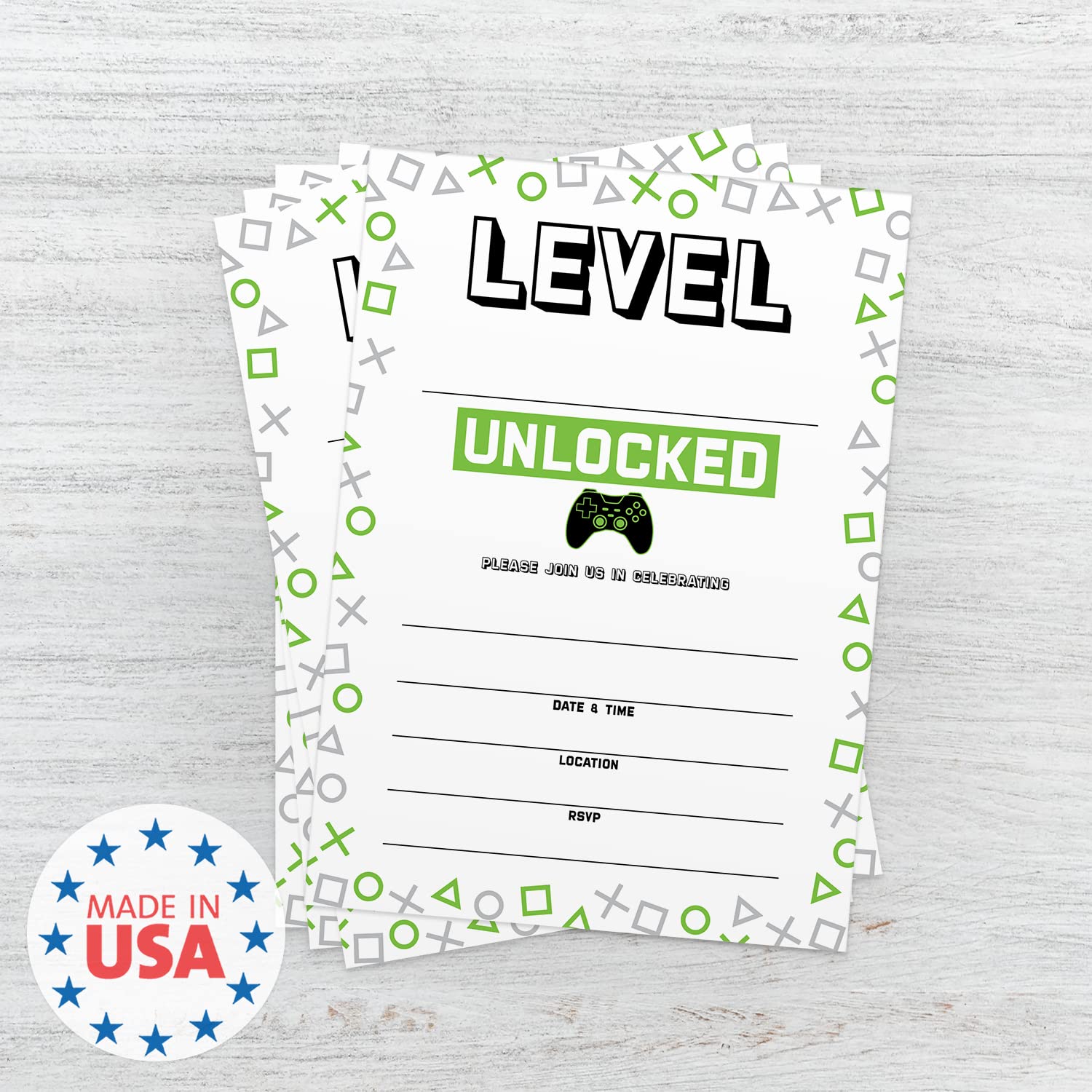 Canopy Street Level Up Gamer Birthday Party Invitations / 25 Fill In The Blank Video Game Themed Party Invites With Envelopes / 5" x 7" Player Event Invitation