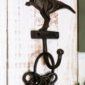 Ebros Gift Cast Iron Vintage Rustic Prehistoric Jurassic Era Tyrannosaurus Rex Dinosaur Wall Coat Key Leash Hook Multi-Purpose Hanger Organizer Hooks (1)