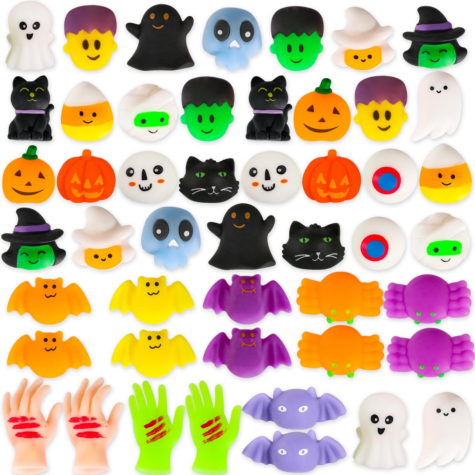 MGparty 48pcs Halloween Squishies Toys for Kids Halloween Party Favors Halloween Goodie Bag Fillers Prizes Halloween Decorations Stress Relief Favor Toys for Kids