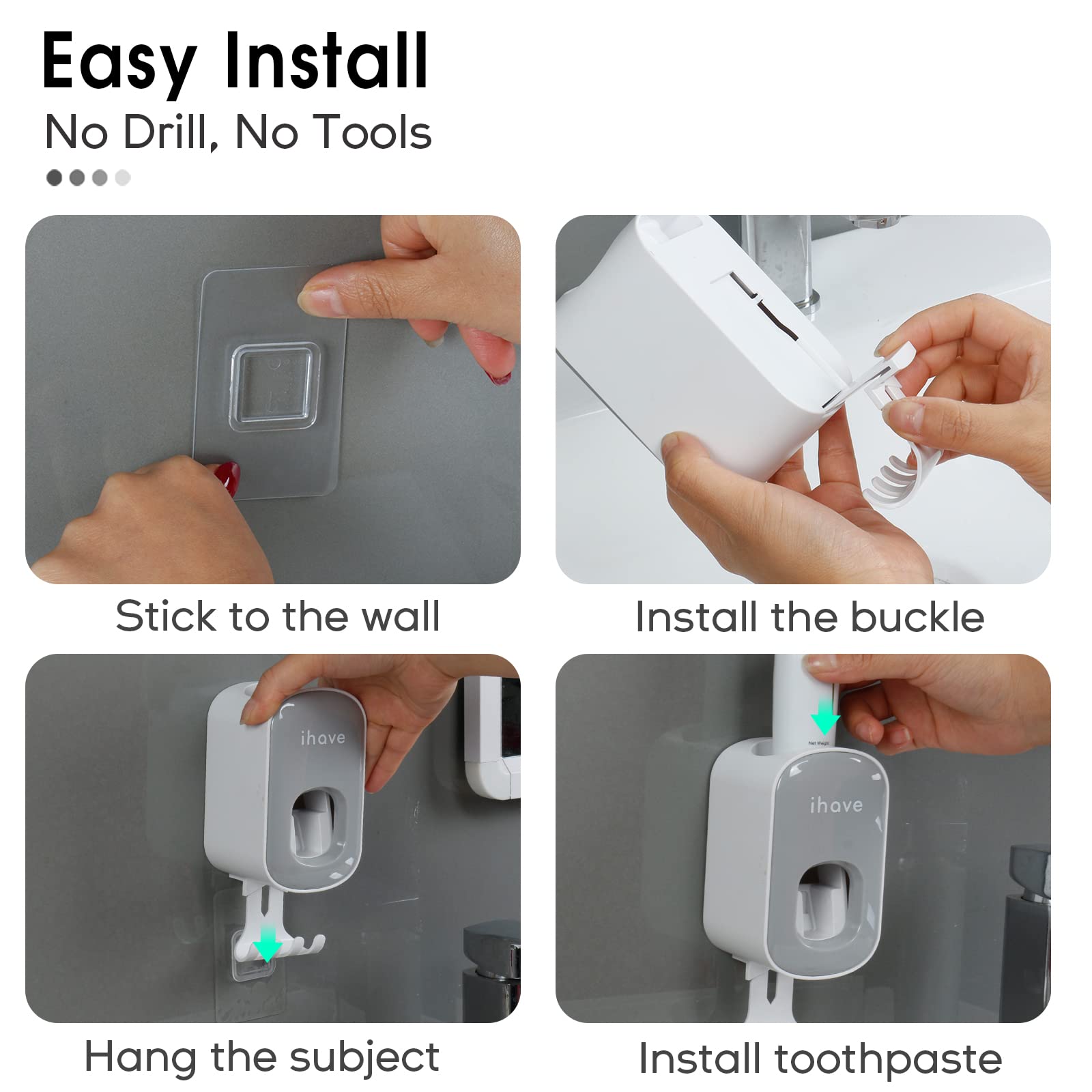 iHave Toothbrush Holder Wall Mounted with Toothpaste Dispenser - Easy to Install, Sturdy, and Stylish Bathroom Decor & Bathroom Accessories