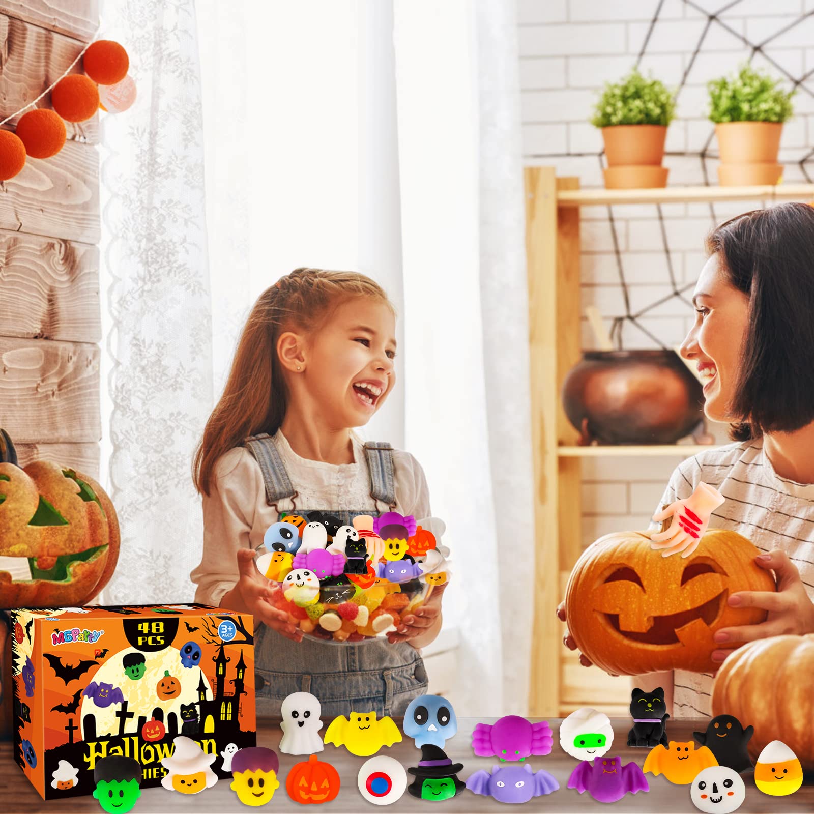 MGparty 48pcs Halloween Squishies Toys for Kids Halloween Party Favors Halloween Goodie Bag Fillers Prizes Halloween Decorations Stress Relief Favor Toys for Kids