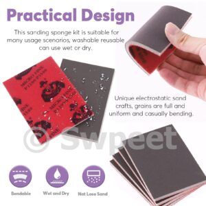 Swpeet 32Pcs 5 Sizes #240-5000 Grit Ultra Fine Sanding Sponge Sanding Pads and 6 Sizes Grit Wet Dry Sandpapers Sheets Assortment Kit, Soft Foam Sand Block Wet Dry Flexible Sanding Pads