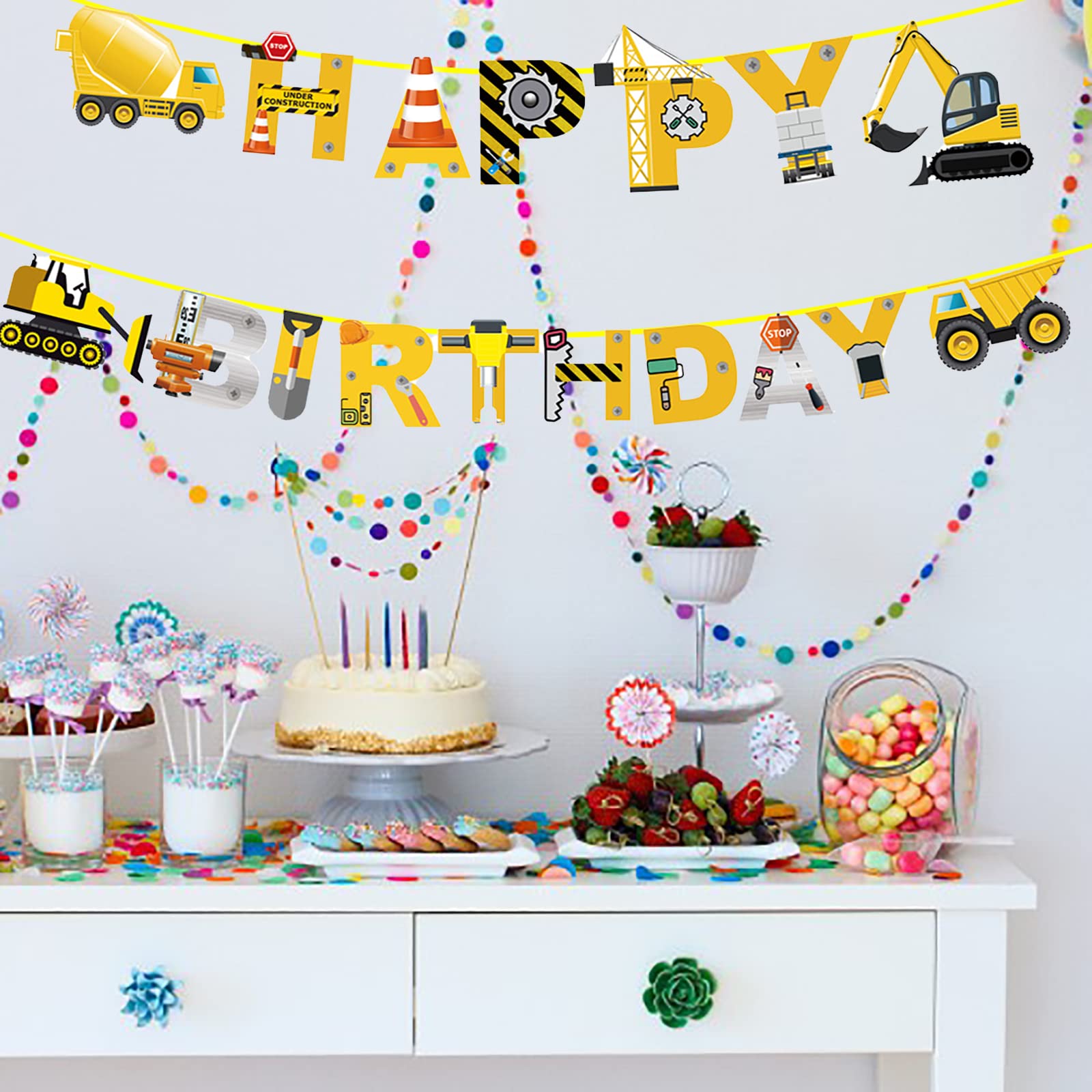 BIEUFBJI Construction Birthday Party Supplies Banner, Construction Party Supplies Decoration Set for Birthday Party, for Boys Birthday Baby Shower Engineering Theme Party Favors.